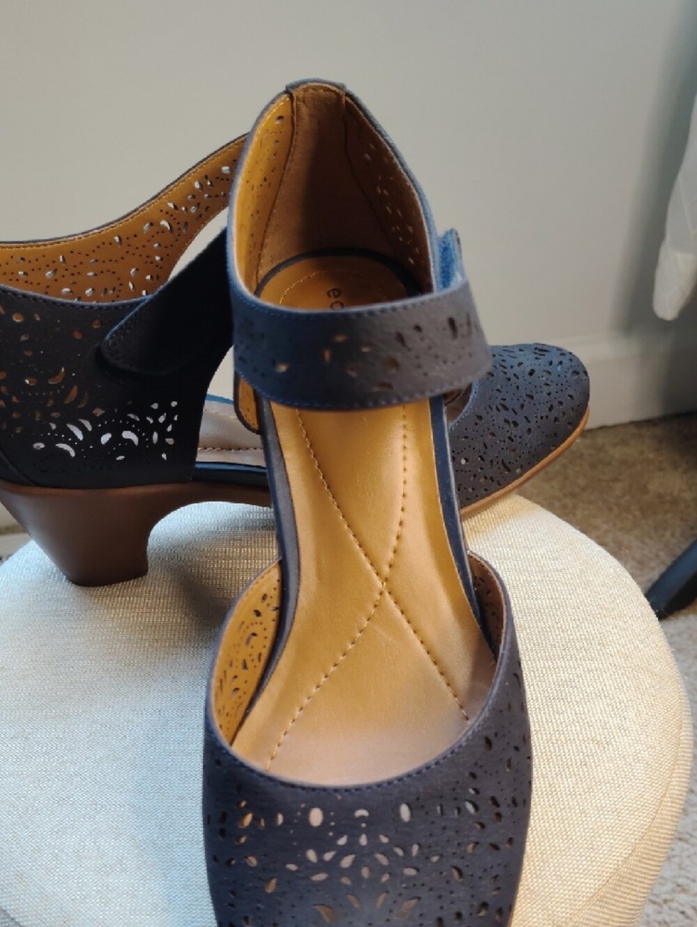 Easy Spirit Navy Perforated Ankle-Strap Heels - Picture 9 of 9